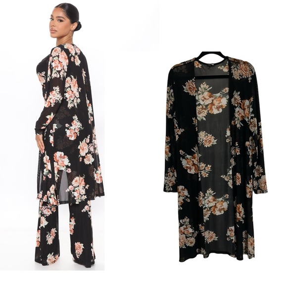FASHION NOVA Black Floral Semi-Sheer Mesh Duster Cardigan 2X - Picture 1 of 12